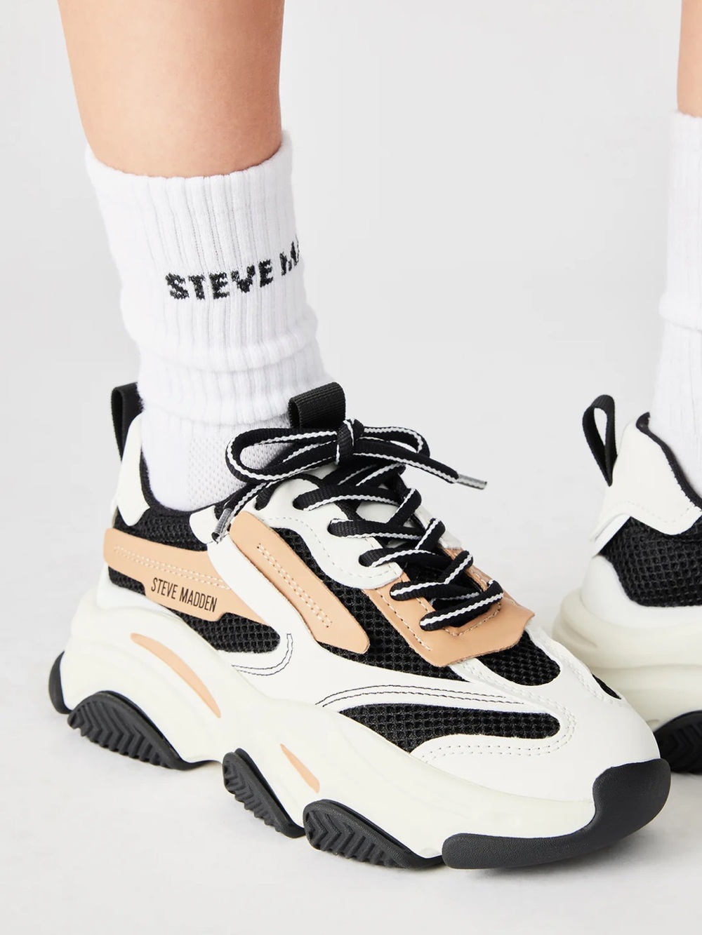 Official steve madden possession sneakers brand new never used white tan black